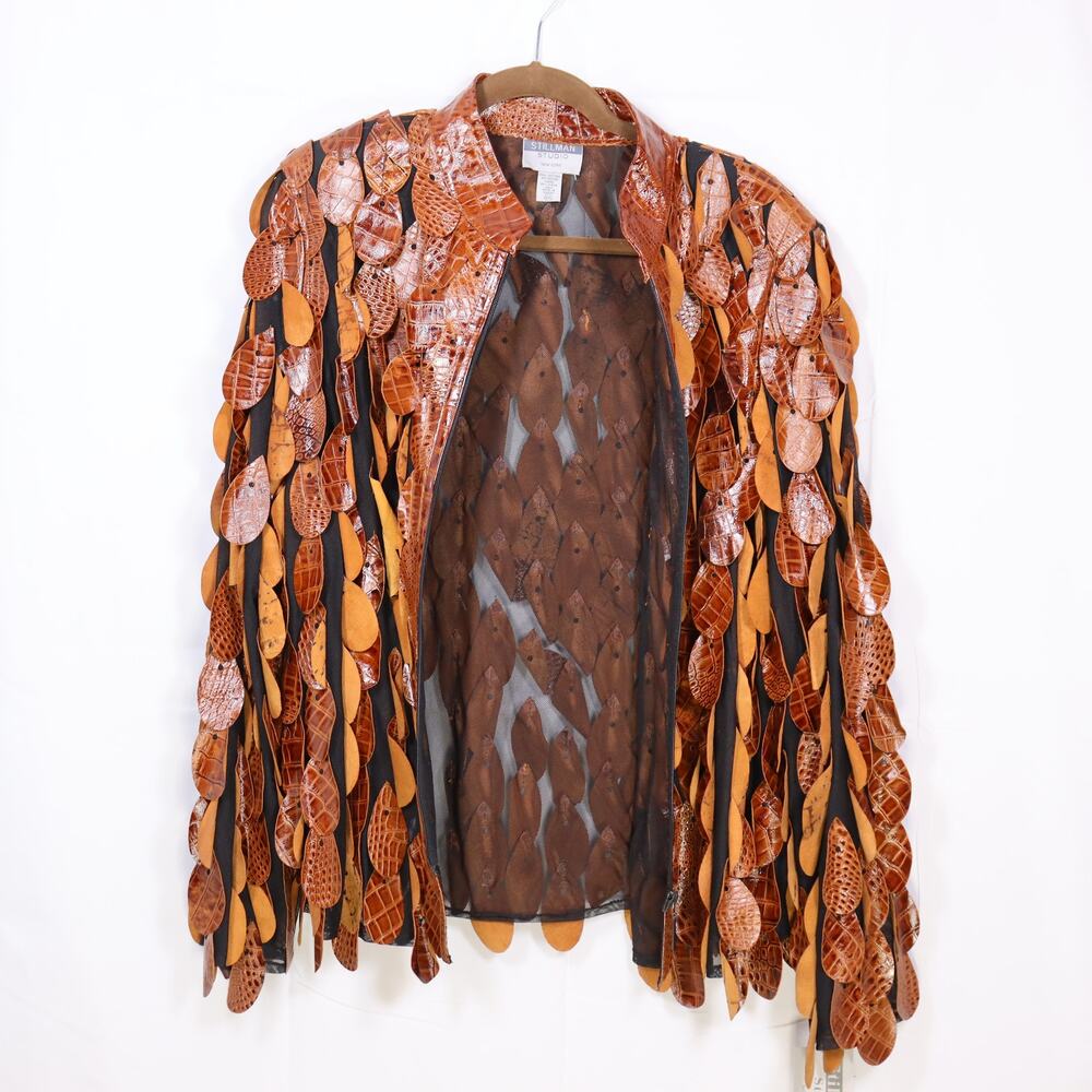 Stillman Studio Leather Leaf Jacket 2X NWT Brown Statement - Picture 3 of 7